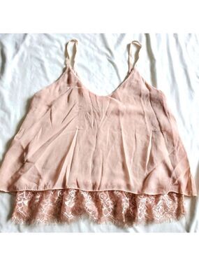 AM Boutique Layered Lace Trim Camisole Tank Top Pink XS